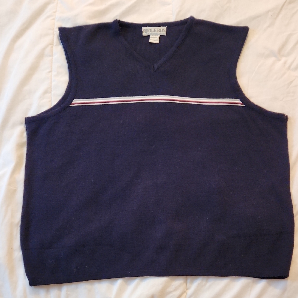 Bugle Boy V-Neck Sweater Vest in Navy with Stripe